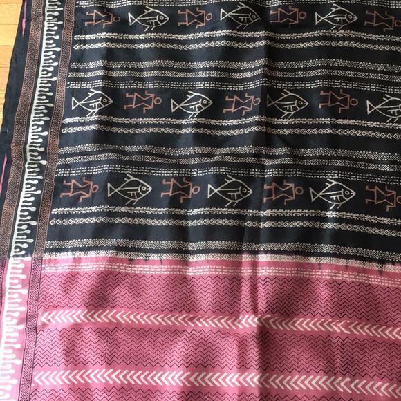 Sari Boho fabric Ocean theme NWOT black & mauve - Picture 3 of 8